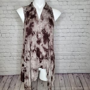 Zinna Boho Vest in Brown Tie Dye with Crochet Back and Asymmetrical Hem …